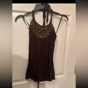 BCX Brown Beaded Halter Cami